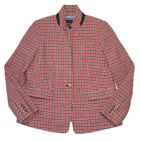 NEW J.Crew Regent Blazer in Ivory Navy Red Houndstooth Wool Jacket 16 - Picture 1 of 8